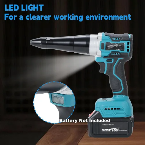 Vista 5 de Heimerdinger Remachadora inalámbrica sin escobillas compatible con batería Makita de 18 V (no incluida), fuerza de tracción de 12000N, para remaches