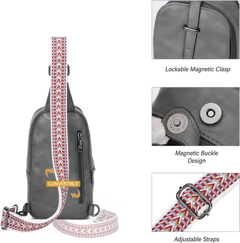 Vista 5 de KouLi Buir Bolso bandolera pequeño para mujeres y hombres, cangurera de piel sintética, bolsa cruzada con correa de guitarra