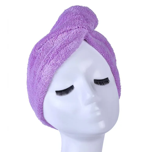 Vista 2 de YYXR Toalla de secado de pelo de microfibra ultra absorbente torsión turbante de pelo de secado Cap Envoltura para el cabello Púrpura
