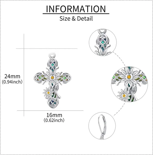 Vista 5 de Aretes de cruz de plata de ley 925 con cruz colgantes, regalos para mujer