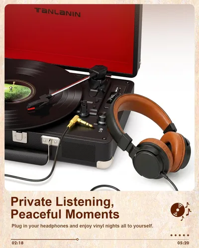Vista 12 de TANALNIN - Tocadiscos de vinilo, tocadiscos portátil de maleta con Bluetooth de 3 velocidades con altavoces integrados, grabación USB, salida RCA
