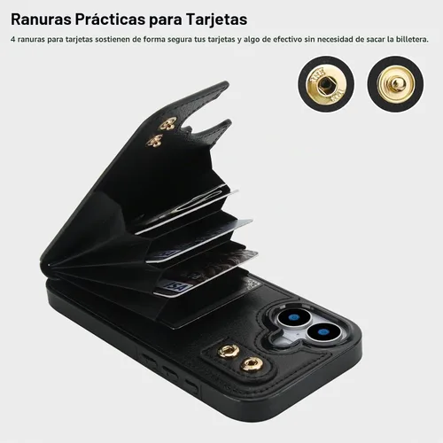 Vista 4 de Folosu Funda compatible con iPhone 17 con soporte para tarjetas, rotación de 360°, soporte de anillo de dedo con función atril, bloqueo RFID