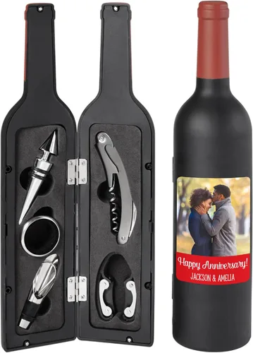 Vista 6 de Let's Make Memories Juego de herramientas de vino personalizado de 5 piezas, abrebotellas de vino, accesorio de barra