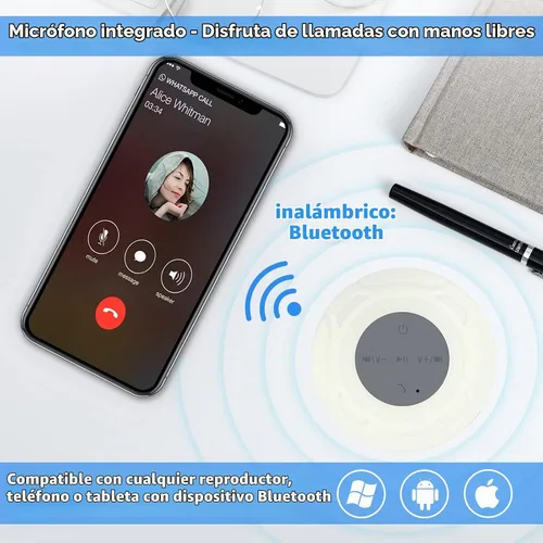 Vista 3 de Altavoz de ducha Bluetooth impermeable portátil inalámbrico resistente al agua altavoz ventosa, micrófono integrado regalos para niños, altavoz