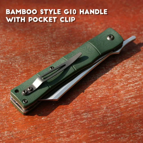 Vista 5 de KATSU, cuchilla de acero D2 hecha a mano, mango G10, estilo japonés, navaja de bolsillo plegable con clip