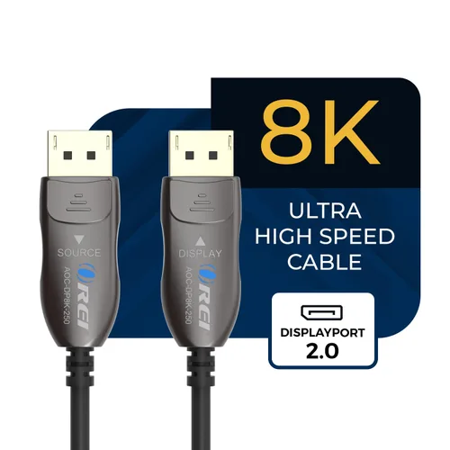 Vista 6 de OREI Cable AOC DisplayPort 2.0 8K de 250 pies - 54 Gbps, 8K a 120 Hz, 4K a