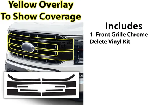 Vista 6 de BOGAR TECH DESIGNS Superposición de eliminación de cromo frontal exterior compatible con Ford F-150 2021-2023, negro brillante