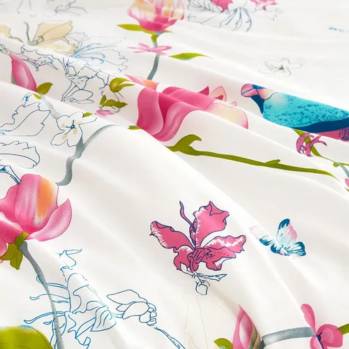 Vista 7 de Wake In Cloud - Sábanas florales, 100% algodón, juego de sábanas de 4 piezas, ropa de cama estética botánica bohemia con estampado de pájaros, Rosa