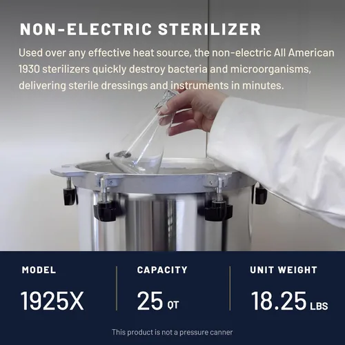 Vista 3 de All American 1930 1925X Esterilizador - 25 qt - Esterilizador no eléctrico - Adecuado para cualquier fuente de calor - Incluye estante - Fabricado