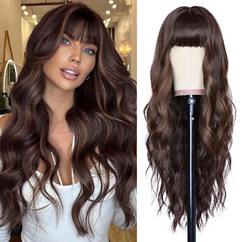 Vista 32 de NAYOO Peluca larga ondulada rubia ombré para mujer, de 26 pulgadas, parte media, rizada, ondulada, de aspecto natural, fibra sintética resistente al