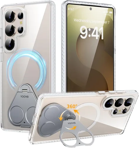 Vista 12 de Funda para Samsung Galaxy S24+ Plus, compatible con MagSafe, con soporte de anillo magnético giratorio de 360° [carga inalámbrica], soporte de Negro