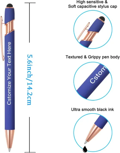 Vista 3 de Kingluu 12 bolígrafos personalizados con punta de lápiz capacitivo, grabado gratis, tinta negra, bolígrafo personalizado con tu nombre, logotipo