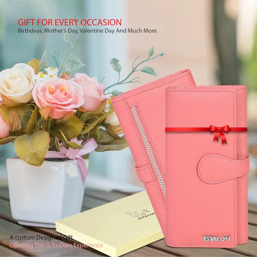Vista 3 de Carteras de piel con bloqueo RFID, para cheques, con 11 ranuras para tarjetas, para mujer, cartera Rfid