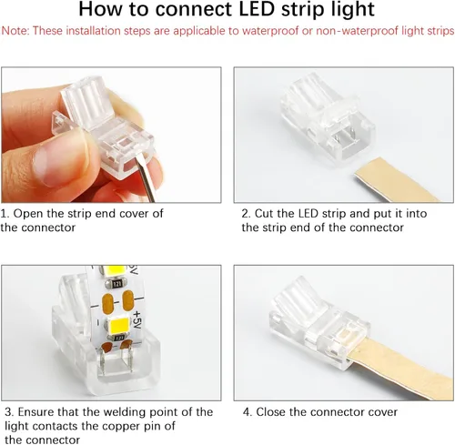 Vista 5 de RGBZONE 10 piezas de 2 pines de 8 mm de tira LED a conectores de cable y 10 m/32.8 pies de cable de extensión de 2 pines para tiras de luces LED