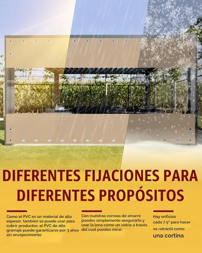 Vista 3 de FoundGo - Cortinas de vinilo de 8'H x 7'W para patio de 19oz, cercado de vinilo transparente para exteriores, lona resistente transparente