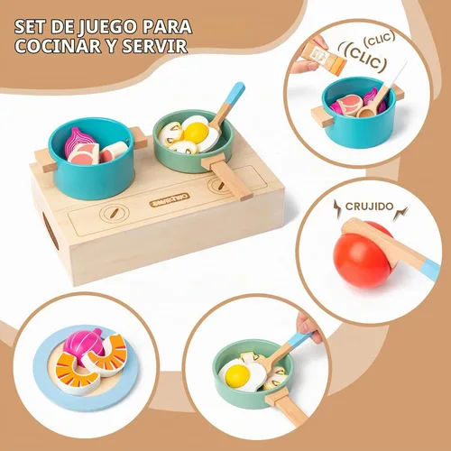 Vista 3 de Juego de cocina para niños pequeños, accesorios de cocina, ollas y sartenes Azul