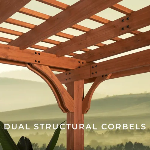 Vista 8 de Backyard Discovery Beaumont - Kit de pérgola tradicional de madera de cedro de 24 x 12 pies con techo enrejado, durabilidad para todas las Marrón