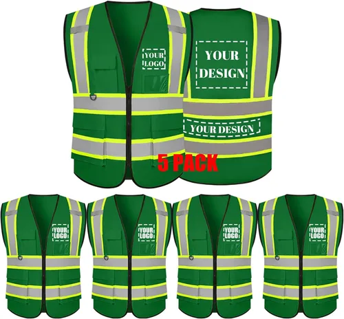 Vista 40 de Chaleco de seguridad reflectante de alta visibilidad con 5 bolsillos y cremallera clase 2 para adultos, unisex, ropa de trabajo de seguridad