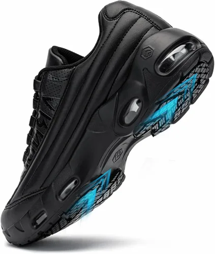 Vista 6 de LARNMERN Zapatos de trabajo antideslizantes para hombre, zapatos deportivos con amortiguación de aire, zapatos para restaurante Trabajo, casual
