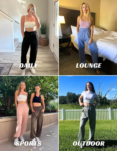 Vista 4 de Pinspark Pantalones de pierna recta suaves y holgados con bolsillos para mujer