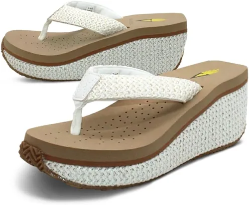 Vista 9 de Volatile Sandalias de cuña para mujer con plataforma de tanga sin cordones con plantilla de EVA y suela de goma Negro Raffia