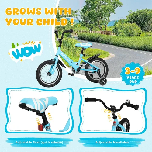 Vista 3 de Betterland Bicicleta plegable para niños, bicicleta para niños de 14/16/18 pulgadas con ruedas de entrenamiento y frenos de mano duales, bicicleta