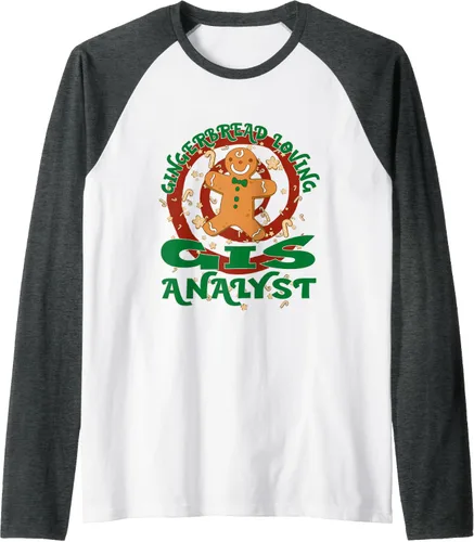 Vista 13 de GIS Analyst Job Gingerbread - Camiseta de béisbol raglán de Navidad, Negro