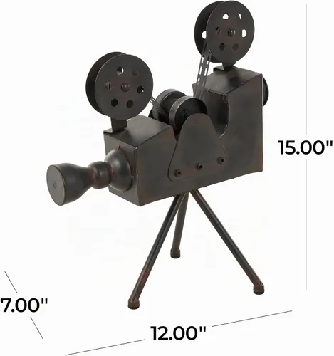 Vista 8 de Deco 79 Escultura de cámara de película metálica, 12 "x 7" x 15 ", marrón