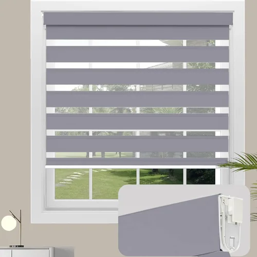 Vista 16 de Changshade - Persianas enrollables sin cordones de cebra de tamaño personalizado para ventana, cortinas enrollables de doble capa con filtro de luz