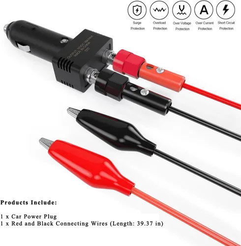 Vista 2 de DC 12 V 10 A Enchufe macho para mechero de cigarrillos con cable de alimentación para automóvil, toma de corriente negra para inversor