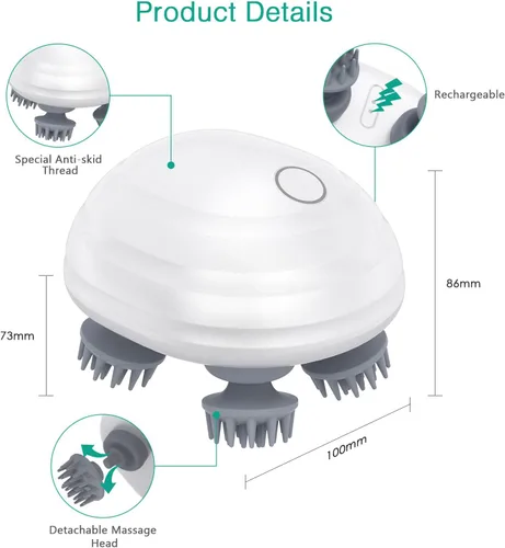 Vista 5 de ORIA Masajeador eléctrico de cuero cabelludo, masajeador eléctrico para mascotas para gatos y perros, masajeador de cabeza recargable portátil con 5