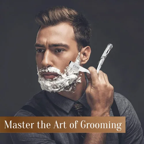 Vista 4 de Facón Navajas rectas para hombres - Kit de navaja de barbero profesional de borde recto con 100 cuchillas, afeitadora clásica de acero inoxidable