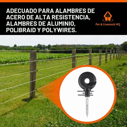Vista 6 de Aisladores eléctricos para cercas atornilladas postes de madera, adecuados para cable eléctrico de cinta Polytape Polywire