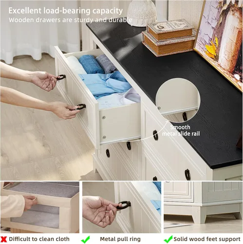 Vista 4 de Joaxswe Cómoda de 6 cajones para dormitorio, cómoda de madera de 54 Blanco