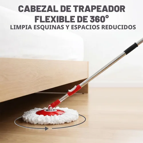 Vista 3 de SIMPLI-Magic Trapeador giratorio de 360° y cubo con escurridor - 3 cabezales lavables de microfibra de alta absorción - Juego de trapeador giratorio