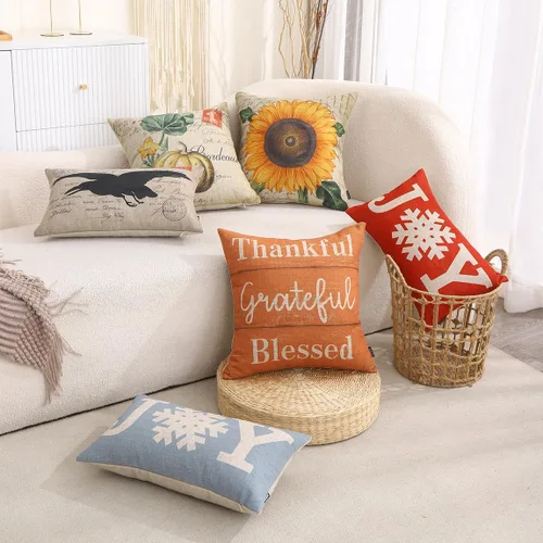 Vista 9 de TRENDIN Thankful Grateful Blessed - Funda de almohada de 18 x 18 pulgadas para sofá, decoración de otoño, funda de cojín cuadrada de lino