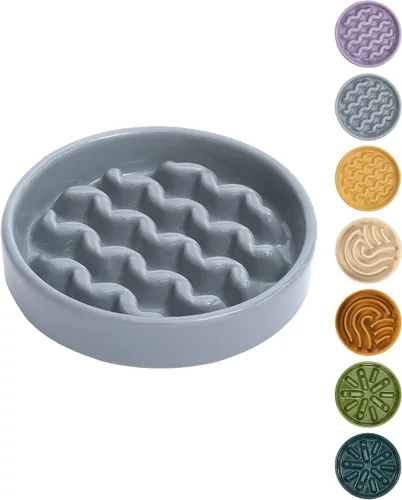Vista 9 de Comedero de cerámica con laberinto para perros de alimentación lenta con borde de silicona antideslizante – Tazón de gres resistente