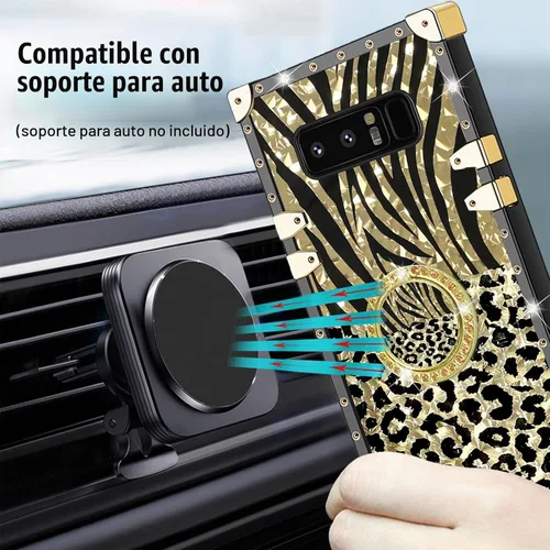 Vista 4 de Funda para teléfono Samsung Galaxy Note 8 con soporte de anillo para niñas y mujeres, retro, elegante, de lujo, con estampado de leopardo, guepardo