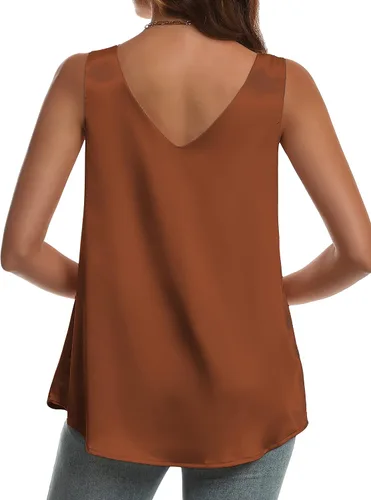 Vista 5 de KYLELOVE Camisetas sin mangas de satén para mujer, de doble capa, sin mangas, cuello en V, camisas de trabajo
