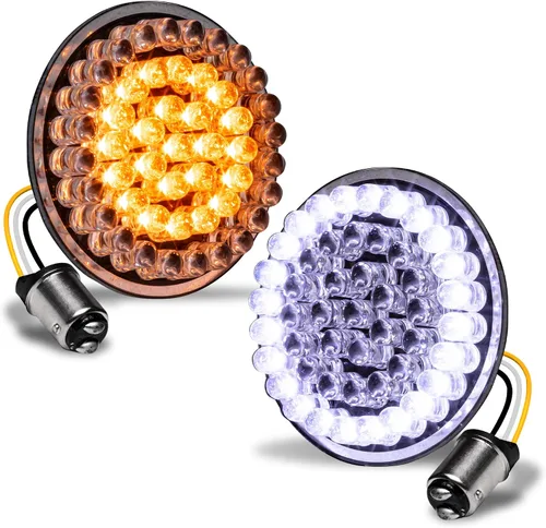 Vista 11 de TRUE MODS 2" 1156 Luz trasera LED anaranjada de señal de giro para Harley Davidson [Juego de par] [Acabado negro] [Estilo bala] Para Harley