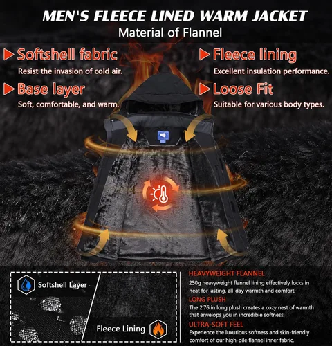 Vista 3 de Chaquetas de esquí para hombre, impermeables, chaquetas de nieve con forro de vellón, aisladas, parka pesada con capucha