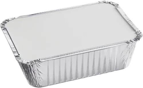 Vista 4 de Rectangular Board Lid for 5 LB Aluminum Oblong Pan Foil Laminated Underside for Heat Retention Disposable Flat Covers for Catering Takeout Meal