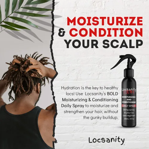 Vista 5 de Loc Spray – Locsanity BOLD - Spray hidratante diario para rastas, rastas, ligero para el cuero cabelludo y el cabello, spray acondicionador natural