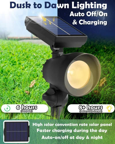 Vista 2 de Luces solares para exteriores, focos solares para exteriores, paquete de 6 focos solares impermeables IP44, luces solares de encendido y apagado
