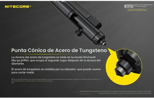 Vista 6 de Nitecore NTP31 Bolígrafo táctico de acción de cerrojo con rompecristales de acero de tungsteno con pegatina NitecoreSt