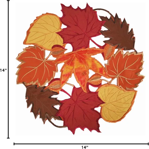 Vista 7 de Juego de 4 manteles individuales de otoño de 14 pulgadas con apliques bordados de hojas de arce bordadas para el hogar, cena, vacaciones, cosecha