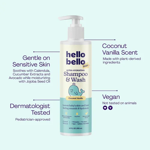 Vista 2 de Hello Bello Champú para bebés y gel de baño, suave aroma a vainilla de coco, 10 onzas