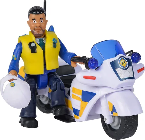 Vista 2 de Simba 109251092002 Fireman Sam Police Motorcycle Plus Articulado Malcolm Figura de acción le Pompier, multicolor