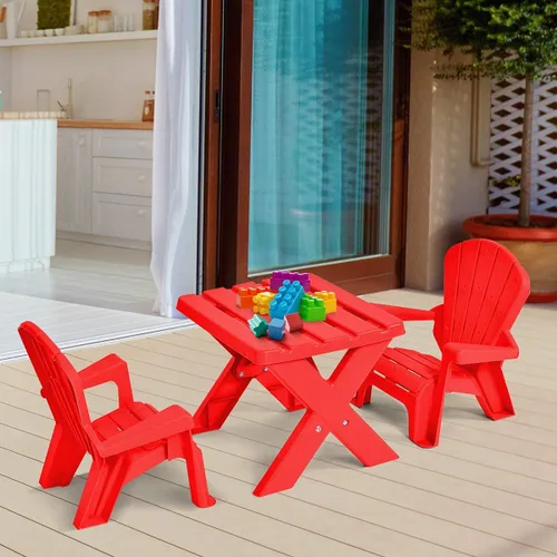 Vista 9 de Costzon Juego de mesa y silla para niños, mesa de actividades al aire libre y sillas Adirondack para picnic, jardín, patio, patio trasero y playa
