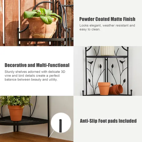 Vista 10 de Glitzhome Soporte para plantas de esquina de metal negro de 4 niveles de 52 pulgadas de alto